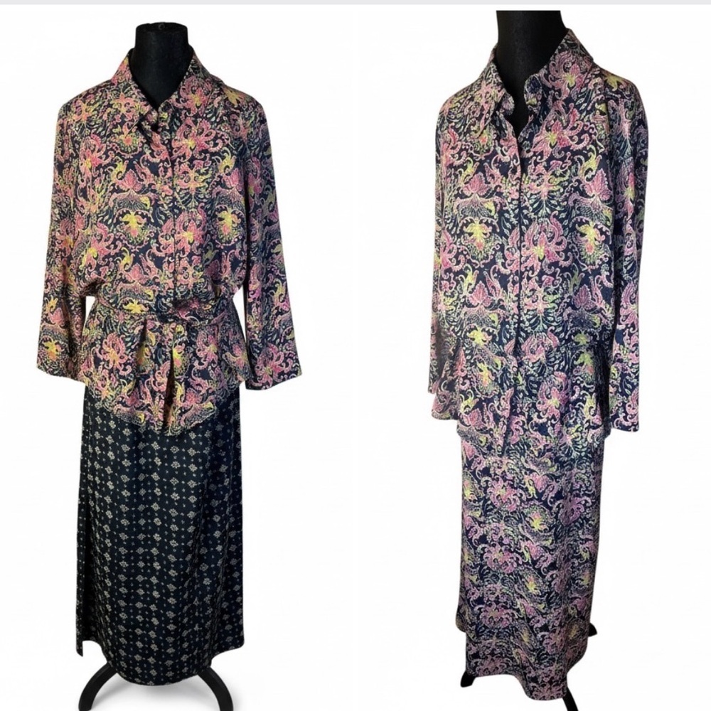 Emma‎ James  Black Gold Paisley 2 Piece Blouse and Reversible Skirt Set Size 18W